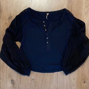 Free People Light Magic Henley in Deepest Navy